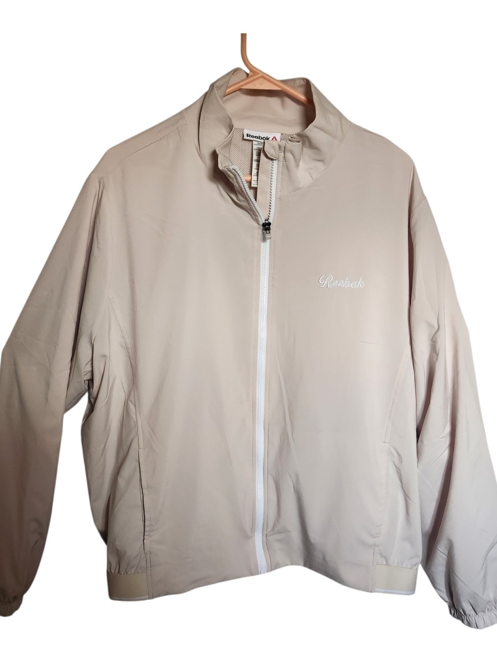 Reebok Women's Beige Full Zip Track Jacket Embroidered Logo Size XXXL NWT